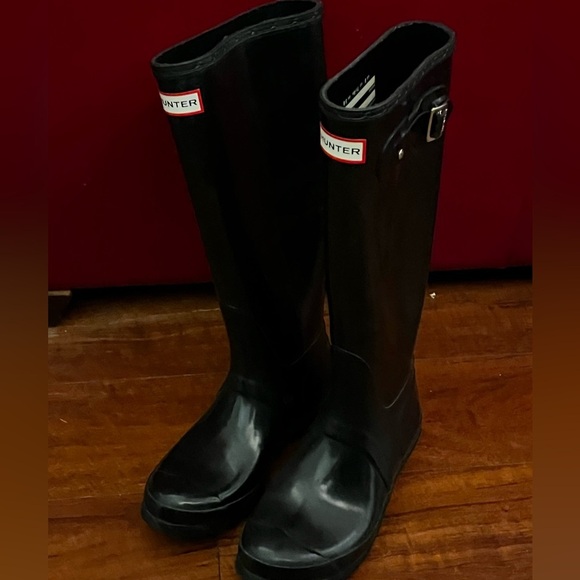 Hunter Tour Tall Patent Leather Black Women's Boots Sz 7 US EU 38 - Picture 9 of 12